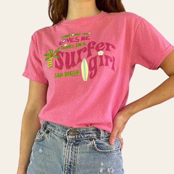 Gildan Tops - Y2k vintage California surfer girl pink baby tee